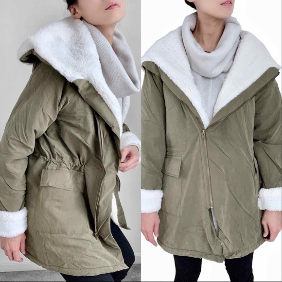 MILITARY SHERPA HOODIE PARKA - Olive - Picture 5 of 13